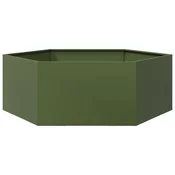 Vidaxl Vrtno korito olivno zelena šestkotnik 138x120x45 cm jeklo