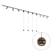 Sodobni sistem tirnih svetil s 6 reflektorji in 4 visečimi svetilkami Easylift temno bronasta 1-fazna - Slimline Uzzy Tira