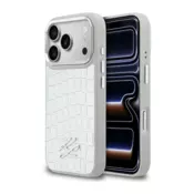 Maska Karl Lagerfeld Croco KL Script Logo MagSafe za iPhone 17 Pro srebrna