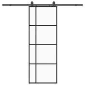 Vidaxl Drsna vrata z opremo črna 76x205 cm ESG steklo