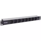 Intellinet 19 1.5U Rackmount 8-Way Power Strip - German Type, With LED Indicator Only, No Surge Protection, 1.6 m (5 ft.) Power Cord (714037)