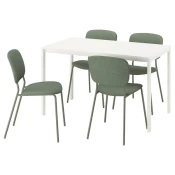 VIHALS / VIHALS Sto i 4 stolice, bela bela/zelena Tibbleby sivozelena, 125x74 cm