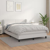 Greatstore Box spring postelja z vzmetnico bel 140x190 cm umetno usnje