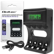 Polnilnik baterij Qoltec Ni-MH tip R03 AAA R6 AA | LCD | USB kabel