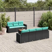 8-dijelni set vrtnih sofa od poliratana s jastucima crni Crna 65.5 x 62 x 69 cm