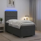 vidaXL LED posteljni pod z vzmetnico Temno siva 90 x 190 cm Blago