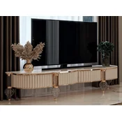 Casa Padrino luxury Art Deco TV cabinet white/gray/gold 246 x 60 x H. 56 cm - Solid wood sideboard with fine faux marble top - Art Deco living room furniture - Luxury living room furniture