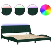 Vidaxl Posteljni okvir z LED brez vzmetnice Hanko temno zelen 200x200 cm žamet