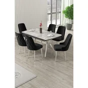 Hanah Home trpezarijski set Nis, sto na razvlacenje i 6 stolica, siva ploca Rampla, hromirane noge, crna tkanina Babyface