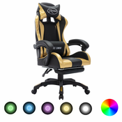 Igraca stolica s RGB LED svjetlima zlatno-crna od umjetne kože