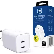 Polnilnik 3mk Hyper Charger PD 45W GaN AVS QC4+ PPS AFC FCP DCP 2C Bela polnilnik za Ładowarka 45W - White