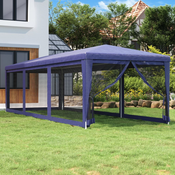 Šator za zabave s 8 mrežastih bocnih zidova plavi 3 x 9 m HDPE