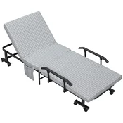 HOMCOM HOMCOM zložljiva postelja jeklo, pena, 100% poliester 190D x 76Š x 33V cm svetlo siva+črna, (5000234852)