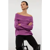 Trendyol Plum Soft Textured Carmen Collar Knitwear Sweater