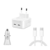 Komplet : Hitri polnilnik 40 W z dvojnim USB-C priključkom za iPhone 15 Pro, 15 Pro Max, 2 m kabel 60 W, 20 W avtomobilski adapter