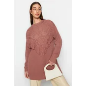 Trendyol Dusty Rose Openwork and Tassel Detailed Tiko Thessaloniki Knitted Sweater