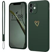 shumee OVITEK ZA APPLE IPHONE 12 ZADNJA OVITEK STEKLENIČKA ZELENA ZLATI SRČEK