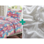 Luminous HORSE mikropliš posteljnina roza + SOFT mikropliš rjuha 90x200 cm bela