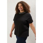 Trendyol Curve Black Collar Detailed Knitted Plus Size T-Shirt