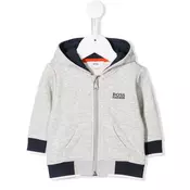 Boss Kids - contrast panelled zip hoodie - kids - Grey