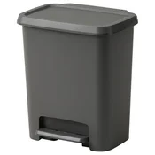 KNÖCKLA Koš s stopalko, temno siva, 25 l