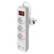 Podaljšek 2 m/3 vtičnice/s stikalom/beli/1x USB-A + 1x USB-C/1,5 mm2