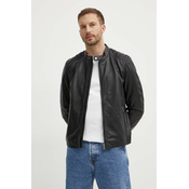 Kožna jakna Pepe Jeans TRISTAN za muškarce, boja: crna, za prijelazno razdoblje, PM402991