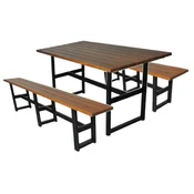Casa Padrino Beer Garden Industrial Style Furniture Set Dark Brown/Black - 1 Beer Garden Industrial Style Garden Dining Table & 2 Beer Garden Industrial Style Garden Benches - Restaurant & Garden