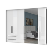 JELA Plakar sa dva ogledala P62A-2OG/PN - kolekcija Piano - Kristalno bela/Kristalno Bela HG Lak - 277x226x60 cm