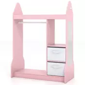 Northix Otroška garderobna omara z ogledalom - roza, 107 cm, MDF, borov les