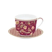 Teacup with saucer, porcelain, 400ml, Magie DOrient Burgundy - Nuov