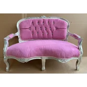 Casa Padrino baroque childrens bench with rhinestones and armrests pink/silver - Magnificent antique style childrens room bench - Childrens furniture in baroque style - Baroque furniture