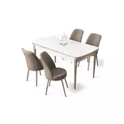 HANAH HOME Rasklopivi trpezarijski sto i stolice (5 delova) Nira White Chrome Cappuccino