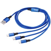 AKYGA USB Lightning + Micro USB + USB Type C transformator Plava 1.2m AK-USB-27