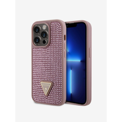 Guess Rhinestones Triangle Metal Logo Kryt pro iPhone 15 Pro Pink Ovitek za telefon Vijolična