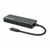USB HUB MANHATTAN, USB-C, 4-portni USB 3.2, črni