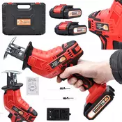 OEM Red Woodpecker RW21V Akumulatorska Sabljasta Žaga – 21V, 2x Baterija, 130 Mm Rez, LED Luč, Ros Shock Ohišje | za Les, Vrt, Demontažo