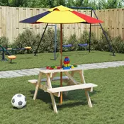 Vidaxl vidaXL Piknik miza za 4 otroke s senčnikom iz jelovine