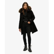 Superdry za ženske. W5011999A Fuji Faux Coat črna (XS), Črna, Priložnostno, Poliester