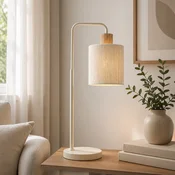 Brilliant Namizna svetilka Arlo, bež, tekstil/les, višina 58 cm, E27 - Dnevna soba/jedilnica - Sodobni - bež, v barvi lesa - Tkanine/tekstil