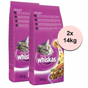 WHISKAS z govedino 2x14 kg