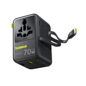 Baseus EnerCore CG11 punjacka stanica, 70W, 1xAC + 2xUSB Type-A + 1xUSB Type-C + 1xUSB Type-C automatski uvlacivi kabel, crna E0307E00