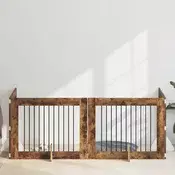 Vrata za pse s postoljem 4 pcs Dimljeni hrast 100 x 80 cm