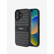 DKNY PU Leather Repeat Pattern Tonal Stripe Zadní Kryt pro iPhone 16 Black Ovitek za telefon Vijolična