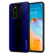 Cadorabo CADORABO Ohišje, združljiv s Huawei - Stripe Optics v kobaltu vijolični - zaščitni pokrov iz silikona TPU in hrbet iz kaljenega stekla, (20574586)