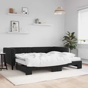 Izvlečna dnevna postelja z vzmetnicami črna 90x200 cm žamet
