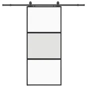 Vidaxl Drsna vrata z opremo črna 90x205 cm kaljeno steklo