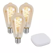 Komplet 3 pametnih E27 zatemnitvenih LED žarnic ST64 4,9 W 320 lm 2500 K vklj. Zigbee Smart Hub