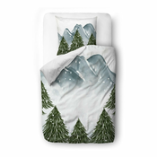 Bijelo/zelena posteljina za krevet za jednu osobu od pamučnog satena 140x200 cm In the Woods - Butter Kings