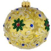 Rayher. DAGMARA steklena krogla za božično drevo, zlata, cvetilni vzorec, 8cm